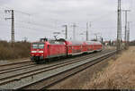 146 016-1 hat mit ihren drei Dostos die Gleisanlagen von Großkorbetha durchfahren.