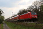 146 003 unterwegs im Münsterland zwischen Sythen und Dülmen auf dem Zwischentakt der RE42 am 17.4.25