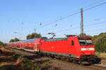 Wie aus dem Ei gepellt präsentierte sich 146 113 der DB Regio NRW mit ihrem RE2 zur Fahrt nach Osnabrück am morgen des 8.8.26 im Bahnhof Ostbevern