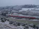 Eine 146er fuhr am 27.Dezember 2007 nach Mosbach-Neckarelz via. Stuttgart Hbf. Hier bei Lonsee.