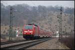 146 213-4 mit dem RE 4932 nach Mosbach-Neckarelz. Aufgenommen bei Lonsee und Urspring am 08.03.08