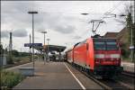 146 008 (9180 6 146 008-8 D-DB) wartet mit dem RE2 (RE 10216)  Rhein-HAARD-Express  in Haltern am See.