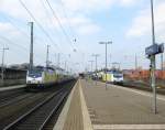 Treffen zweier 146er in Lneburg am 31.03.09. Links steht die ME 146-10 mit ME 80951 nach Uelzen und rechts die ME 146-09 mit ME 80956 nach Hamburg Hbf.