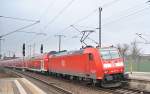 146 107-8 schiebt am 14.03.2011 ihren RE von Lehrte nach Braunschweig.