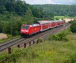 146 218-3 am 28. Juli 2011 mit IRE 4227 (Stuttgart Hbf - Lindau Hbf) bei Urspring.