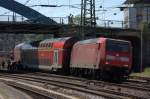 !!!Zug entgleist!!!  Am 26.05.2012 ist die 146 023 bei der Bereitstellung eines RE1 Parks in Aachen Hbf ber ein rotes Signal plus eine Gleishexe gefahren, wodurch sich die Lok mit zwei Wagen in den Schotter setzte. Die folgenden RE1er hatten alle mindestens +20.