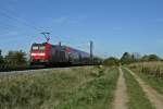 146 113-6 mit einem RE nach Offenburg am Mittag des 19.10.13 westlich von Hgelheim.