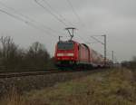 146 244-9 schiebt einen RE nach Würzburg von Frankfurt/M. kommend am 22.01.14 bei Thüngersheim.