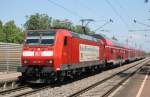 146 115 mit RE 26517 (Offenburg–Basel Bad Bf) am 13.05.2011 in Bad Krozingen