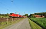 146 124-3 fuhr am 15.05.2015 mit einem RE von Hannover nach Bremen, hier in Langwedel.