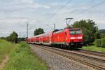 Nachschuss auf 146 232-4 am 08.08.2014 mit einer RB (Basel Bad Bf - Offenburg) bei der Ausfahrt Kollmarsreute in Richtung Emmendingen.