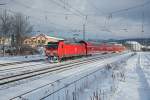 146 212 mit RE 19228 nach Neckarsulm.Aufgenommen im schön Winterlichen bahnhof Süßen am 17.1.2016.