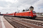 146 001-3 mit RB 15356 (Heidelberg Hbf - Frankfurt (Main) Hbf), am 26.3.2016 bei der Abfahrt in Weinheim (Bergstraße).
