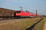 Nachscuss auf 146 201, als sie am 07.02.2015 eine RB (Neuenburg (Baden) - Freiburg (Brsg) Hbf) bei Hügelheim in Richtung Norden schiebt.