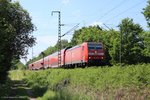 Verspäteter RE4412, gezogen von der 146106, kurz vor der Einfahrt in den Bahnhof Osterholz-Scharmbeck. Aufgenommen am 04.06.2016 um 12:18 Uhr.