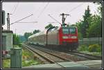 146 007 schiebt einen RE2  Rhein-Haard-Express  von Mnster nach Mnchengladbach. Nchster Halt ist Haltern am See.