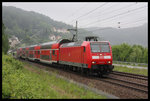 Am 25.05.2016 kam 146025 bei Nieselregen das Elbtal herauf. Um 9.42 Uhr war kam sie mir am Ortsrand von Königstein in Richtung Bad Schandau vor die Kamera.