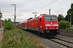 Einfahrt am 09.06.2015 von der Freiburger 146 230-8  Radolfszell  mit einer RB (Offenburg - Neuenburg (Baden)) in den vorletzten Bahnhof in Müllheim (Baden).