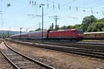 146 004-7 am 14.06.2015 mit einem RE5 (Koblenz Hbf - Emmerich) bei der Durchfahrt kurz nach dem Startbahnhof in Koblenz Lützel in Richtung Andernach. (Fotografiert vom Gelände des DB Museums)