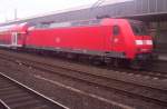 Die 146 026-0 in Essen Hbf am 28.03.2005 mit dem RE 1  NRW-Express  nach Aachen Hbf.