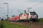 Nachschuss auf 146 227-4  Bahnprojekt Stuttgart-Ulm , als diese am 08.06.2018 nördlich von Müllheim (Baden) ihren RE nach Freiburg (Brsg) Hbf in Richtung Buggingen schob.