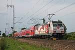 Nachschuss auf 146 227-4  Bahnprojekt Stuttgart-Ulm , als diese am 08.06.2018 nördlich von Müllheim (Baden) ihren RE nach Freiburg (Brsg) Hbf in Richtung Buggingen schob.