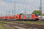 DB Lok 146 229-0 fährt beim badischen Bahnhof ein.