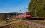 146 229-0  Europapark Rust  und 146 237-3  Karlsruhe  mit dem RE 4727 (Karlsruhe Hbf - Konstanz) bei Peterzell 7.1.23