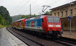 146 017 wartet am 17.06.16 mit ihrer S1 nach Meißen am Haltepunkt Stadt Wehlen auf die Abfahrt Richtung Dresden.