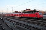 Nachschuss auf 146 235-7  Konstanz , als sie mit einer RB (Neuenburg (Baden) - Freiburg (Brsg) Hbf) auf Gleis 5 in Müllheim (baden) stand und auf die Abfahrt wartete.
