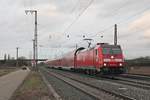 Einfahrt am 21.02.2017 von 146 232-4 mit ihrem RE (Offenburg - Basel SBB) in den Bahnhof von Müllheim (Baden).
