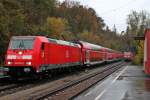Am 10.11.2013 bespannte die Freiburger 146 230-8  Radolfszell  die RB 26955 (Freiburg (Brsg) Hbf - Neustadt (Schwarzw)), als sie in den Bahnhof in Freiburg Wiehre einfährt.