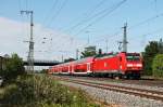 Nachschuss auf 146 230-8  Radolfszell  als sie mit einem RE (Schliengen - Offenburg) am 14.06.2014 in Müllheim (Baden) ausfuhr.
