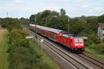 Nachschuss auf 146 233-2 am 22.08.2014, als sie mit einem RE (Schliengen - Offenburg) in den Bahnhof von Müllheim (Baden) fuhr.