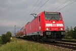 Mit einer RB (Offenburg - Müllheim (Baden)) fuhr am 13.05.2015 die Freiburger 146 229-0 bei Hügelheim in Richtung Süden.