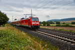 146 240-7 von DB Regio ist mit einen RE in Richtung Frankfurt/M am 09.08.16 bei Harrbach zu sehen.