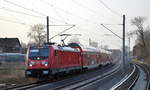 DB Regio Nordost mit  147 010  [NVR-Nummer: 91 80 6147 010-3 D-DB] und dem FEX Richtung Flughafen BER – Terminal 1-2 am 24.02.21 Berlin-Johannisthal.