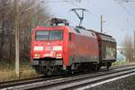 152 005-5 hat am 12.02.18 nur einen Wagen im Schlepp. Fotostandort: Neumünster.