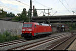 152 163-2 DB als Tfzf durchfährt, kommend von der Bahnstrecke Hamburg-Harburg–Cuxhaven (Niederelbebahn | KBS 121), den Bahnhof Hamburg-Harburg.
[5.8.2019 | 16:40 Uhr]