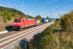 152 157 mit einem KLV-Zug bei Oberdachstetten Richtung Würzburg, 19.09.2019