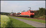 DB 152145 war am 16.09.2020 um 11.41 Uhr bei Ibbenbüren Laggenbeck mit einem Autotransport Zug in Richtung Osnabrück unterwegs.