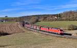 152 083 + 152 114 mit einem Kohlezug am 06.03.2021 bei Edlhausen.