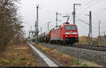 152 034-5 (Siemens ES64F) ist am Abzweig Angersdorf Awo mit Kesselwagen Richtung Halle (Saale) unterwegs.