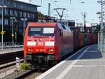 152 163 mit Container-Zug in Münster Hbf, 31.08.2022