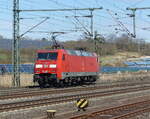 DB 152 095-6 erreicht am 11.04.2022 als Tfzf aus Richtung Bebra ihren Zielbahnhof Gerstungen.