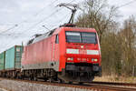 27.02.2023 Idagroden - DB BR 152 158 mit einem Containerzug vom Jade-Weser-Port kommend, südgehend