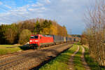 152 051 DB Cargo mit dem Hellmann KLV-Zug KT 50020 (Landshut Hbf - Hannover Linden) bei Postbauer-Heng, 13.04.2021
