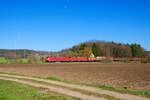 152 074 DB Cargo und 152 189 mit einem gemischten Güterzug bei Postbauer-Heng Richtung Nürnberg, 23.04.2021