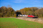 152 046 DB Cargo mit einem KLV-Zug bei Steinach bei Rothenburg Richtung Ansbach, 09.11.2021
