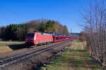 152 104 DB Cargo mit einem Autotransportzug bei Postbauer-Heng Richtung Nürnberg, 28.02.2022